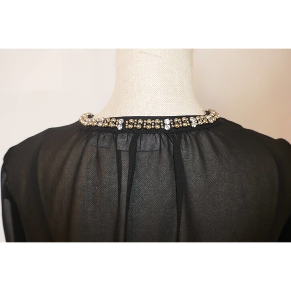 Liz Claiborne 3/4-Sleeve Embellished V- Neck Black Sheer Blouse and slip Size S - Picture 12 of 16